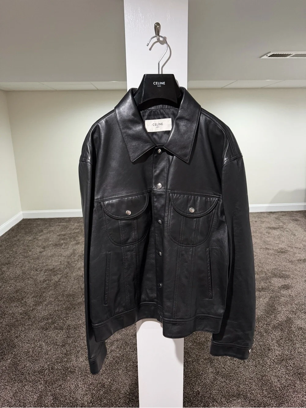 Celine x Hedi SS23 Runway Bauhaus Leather Trucker Jacket